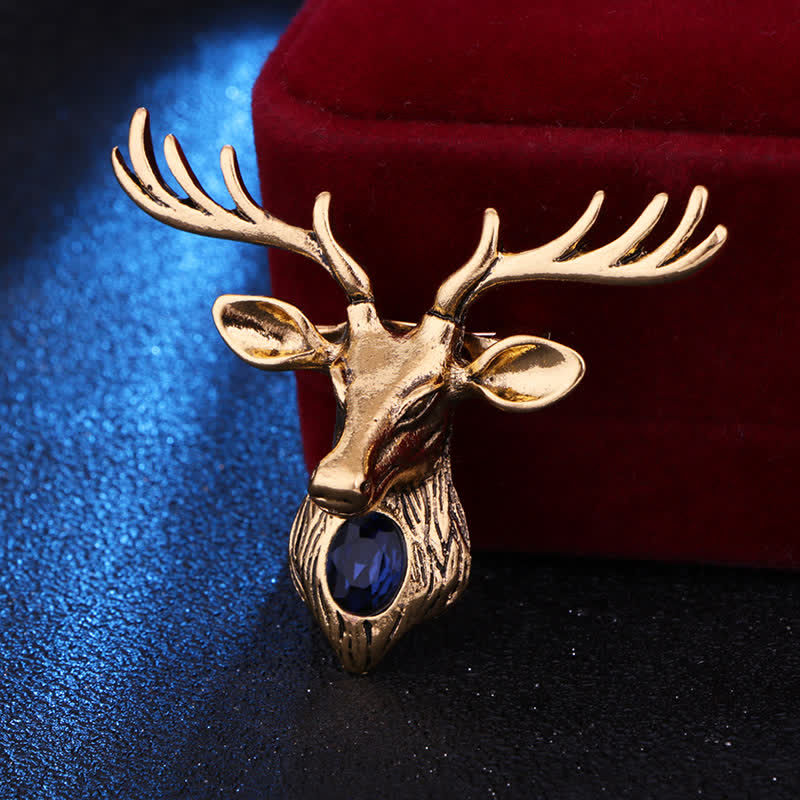 Broche majestueuse en forme de cerf bleu pour homme