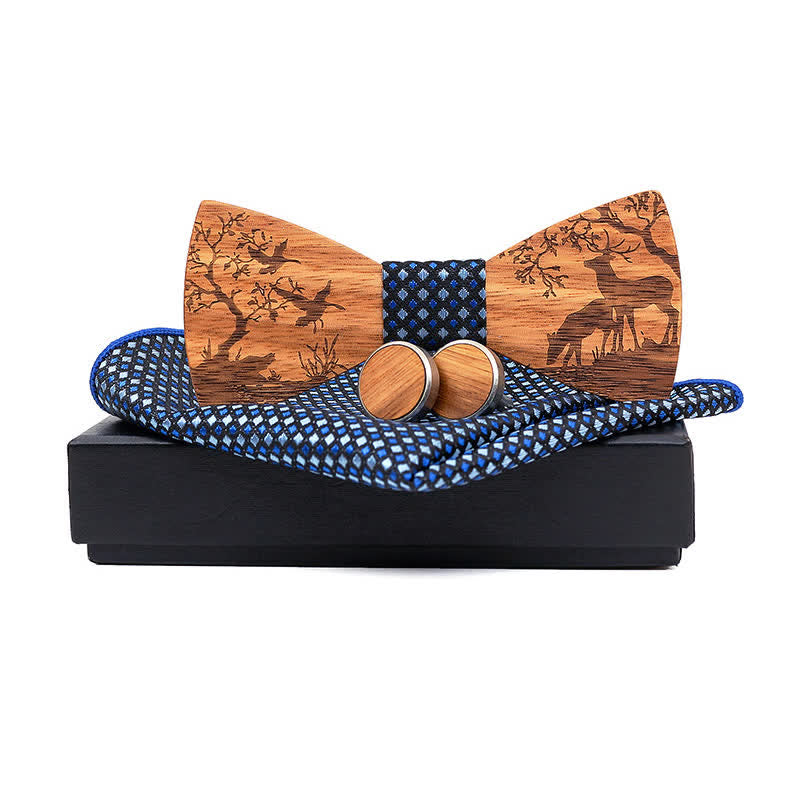 Lot de 3 nœuds papillon fantaisie en bois pour homme en forme d'élan de Noël
