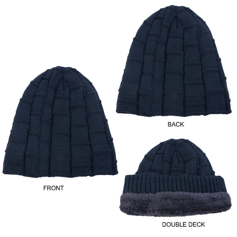 Bonnet tricoté chaud doublé de fourrure