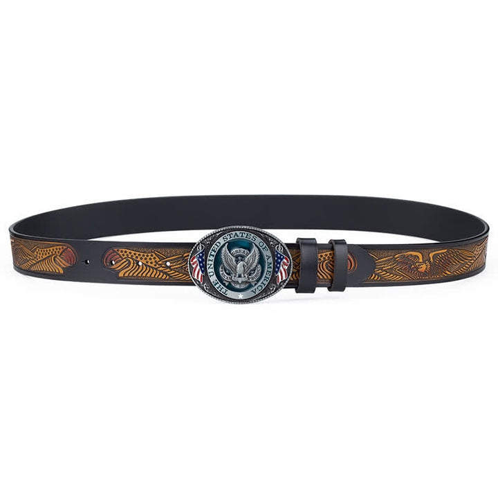 Ceinture en cuir à boucle patriotique pour homme avec ailes déployées et aigle