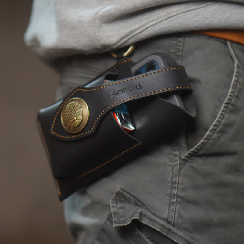 Sac ceinture rétro en laiton avec bouton pression magnétique pour téléphone portable