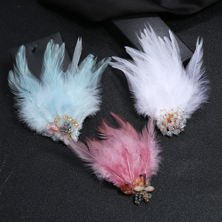 Broche de luxe en cristal avec branches et plumes de flocon de neige pour femme