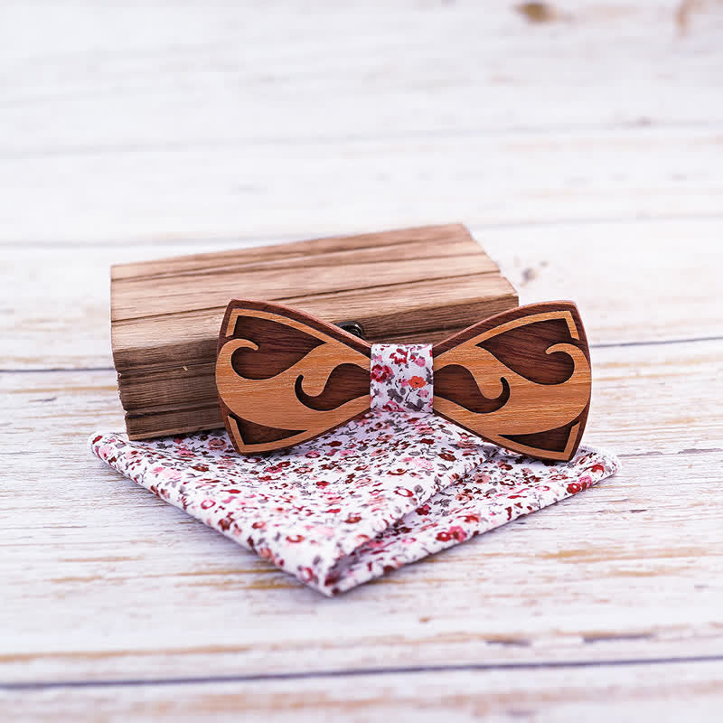 Lot de 2 nœuds papillon en bois pour hommes avec barbe sculptée