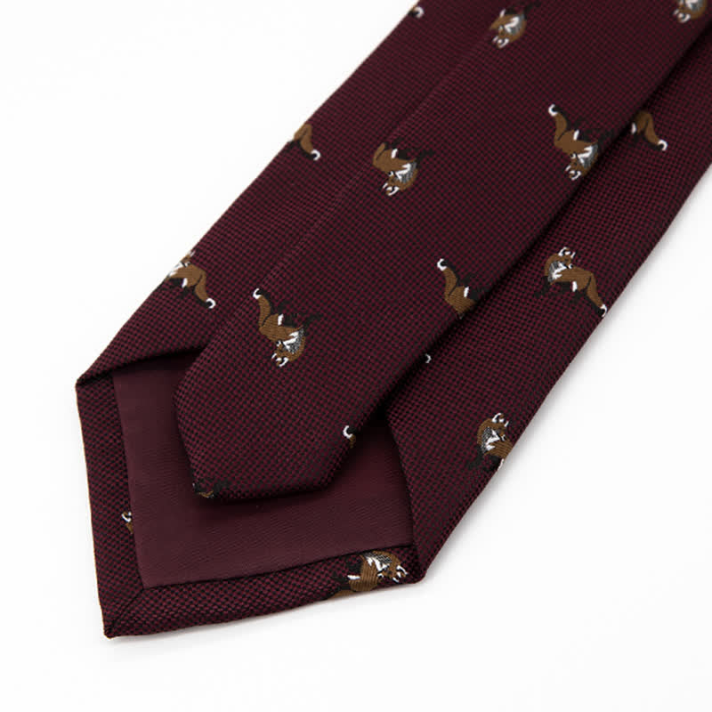 Cravate bordeaux pour homme avec motif de petits renards rôdeurs