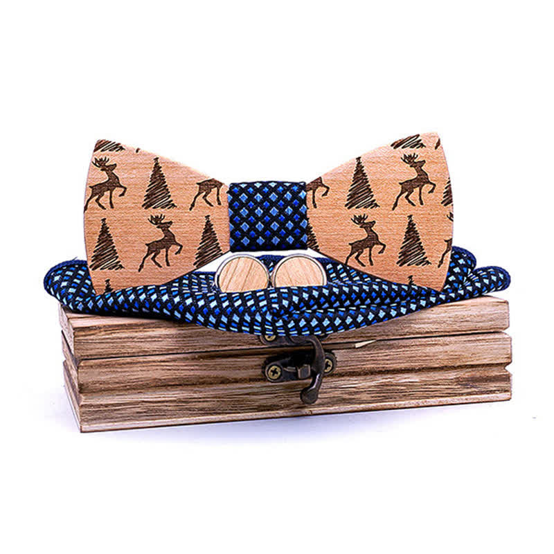 Lot de 3 nœuds papillon en bois à motif cerf et sapin de Noël pour homme