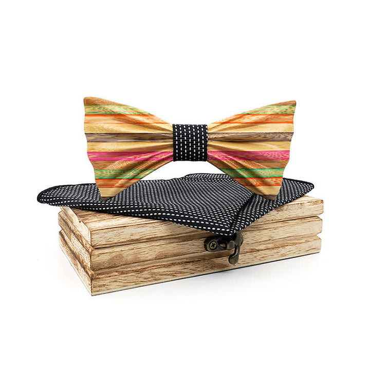 Lot de 2 nœuds papillon en bois froissés arc-en-ciel pour homme