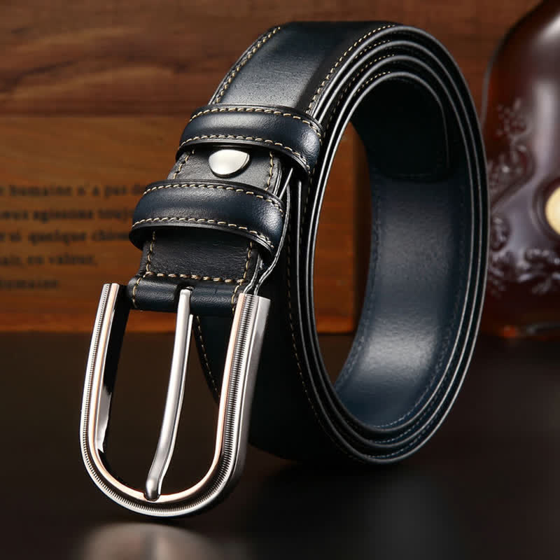 Ceinture en cuir élégante rétro double face pour homme - Bleu - 44 - image 0