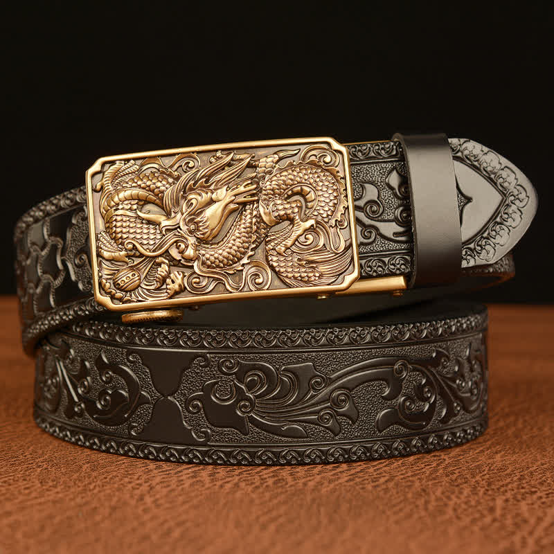 Ceinture en cuir à boucle carrée pour homme avec dragon