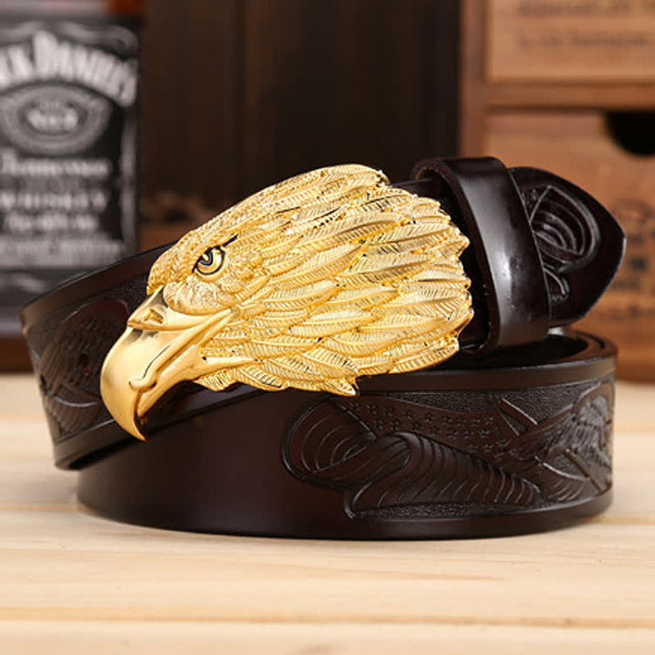 Ceinture en cuir avec boucle d'aigle et tête de vautour 3D pour homme