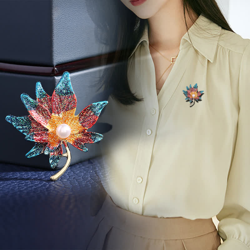 Broche en perles pour femme en forme de feuille d'érable