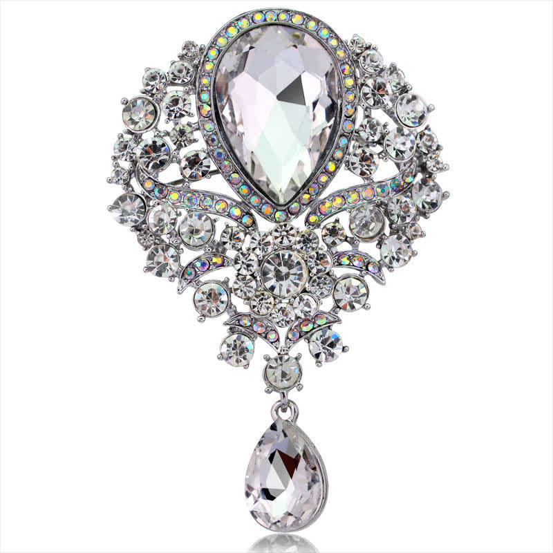 Broche en forme de goutte d'eau en verre transparent pour femme