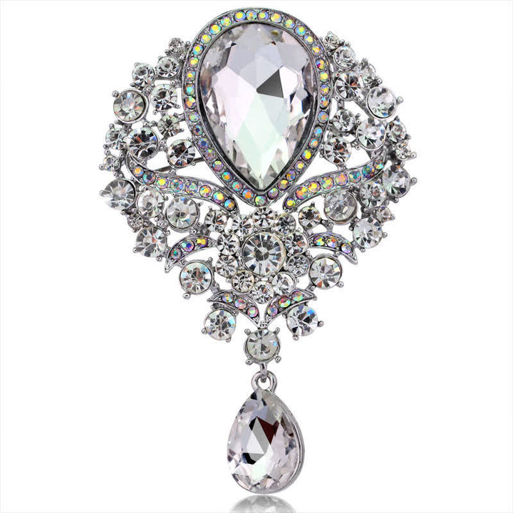 Broche en forme de goutte d'eau en verre transparent pour femme