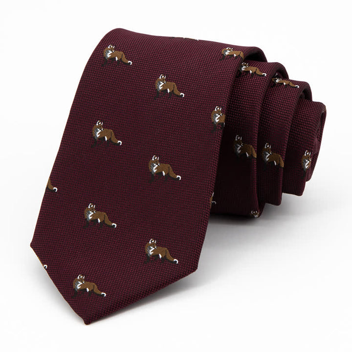 Cravate bordeaux pour homme avec motif de petits renards rôdeurs