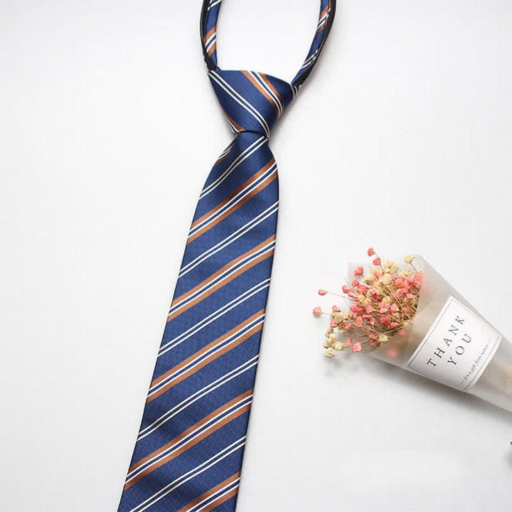 Cravate rayée à fermeture éclair pour homme Preppy - Bleu - image 4