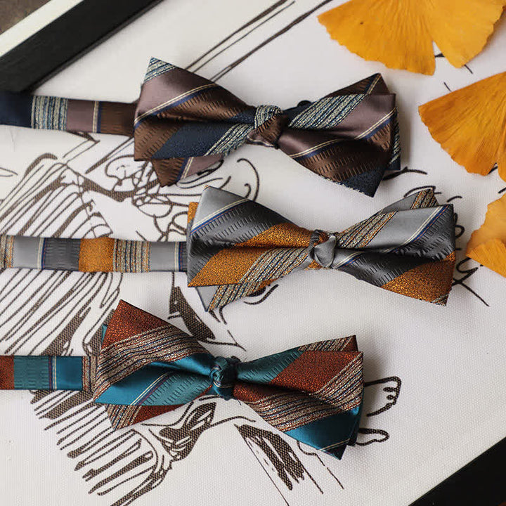Nœud papillon rétro à rayures et couleurs contrastées pour homme