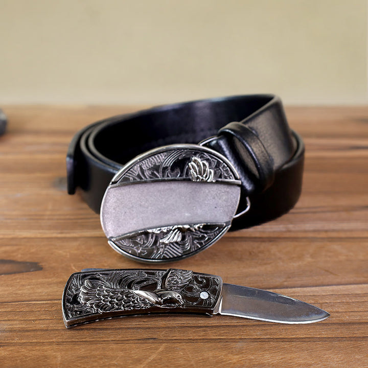 Ceinture en cuir pour homme avec couteau pliant Soaring Eagle