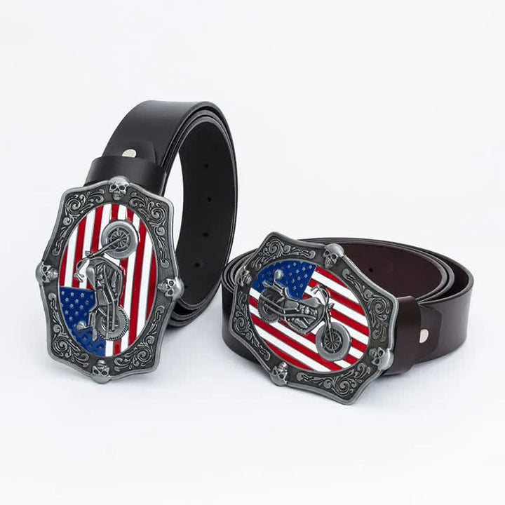 Ceinture en cuir pour homme avec tête de mort et drapeau américain