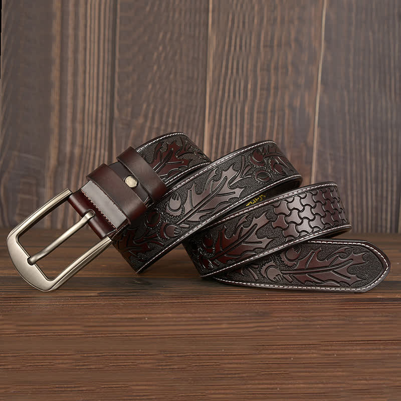 Ceinture en cuir à motif floral en relief pour homme
