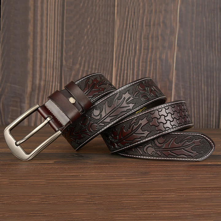 Ceinture en cuir à motif floral en relief pour homme