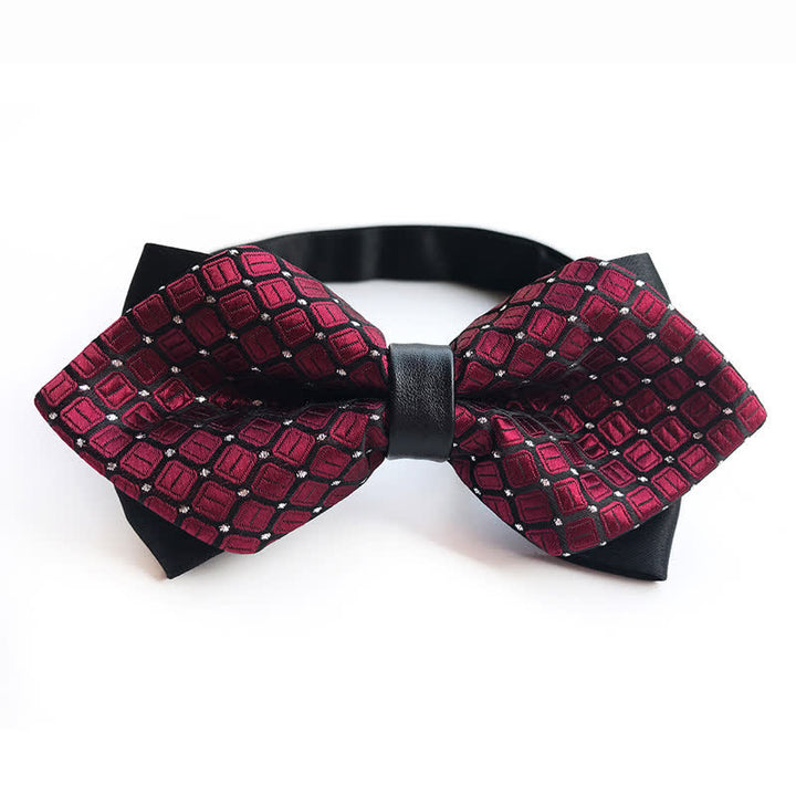 Nœud papillon pointu double épaisseur à pois et losanges pour homme