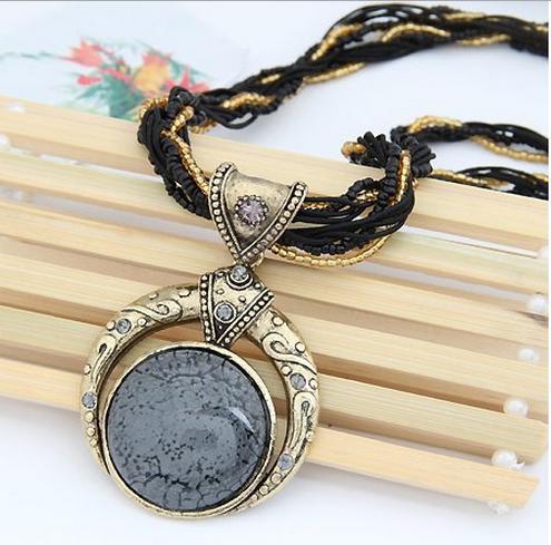 Collier bohème vintage fait main avec perles et pierres rondes - Noir - image 5
