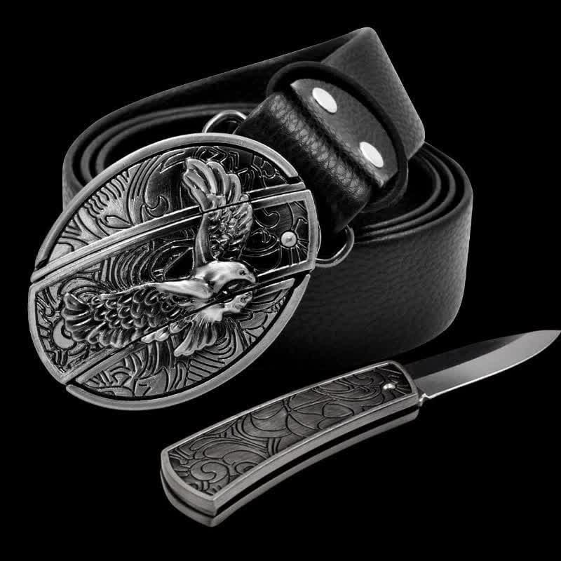Ceinture en cuir pour homme avec couteau pliant Soaring Eagle
