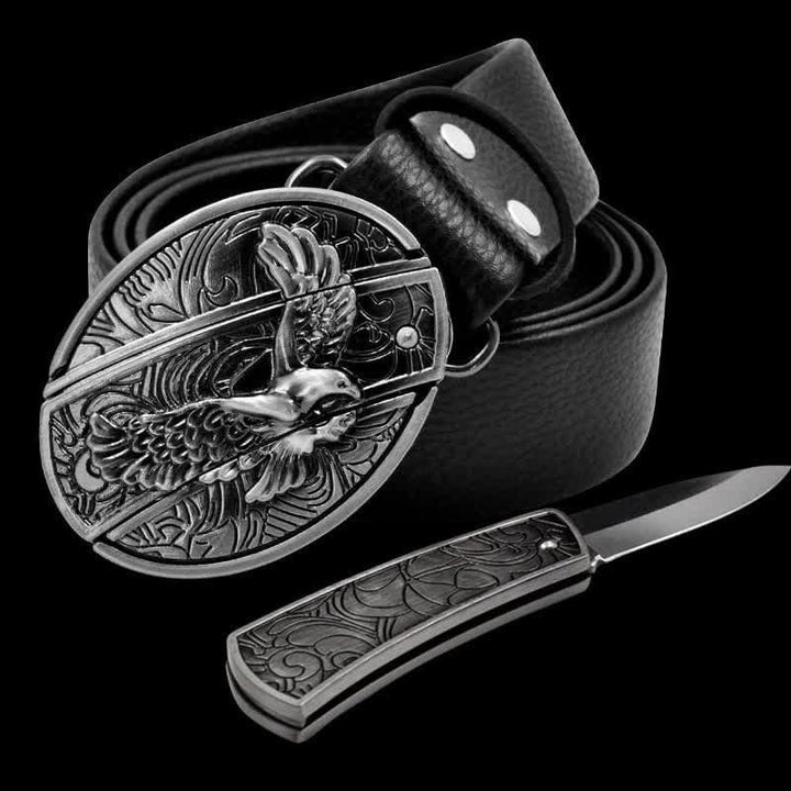 Ceinture en cuir pour homme avec couteau pliant Soaring Eagle