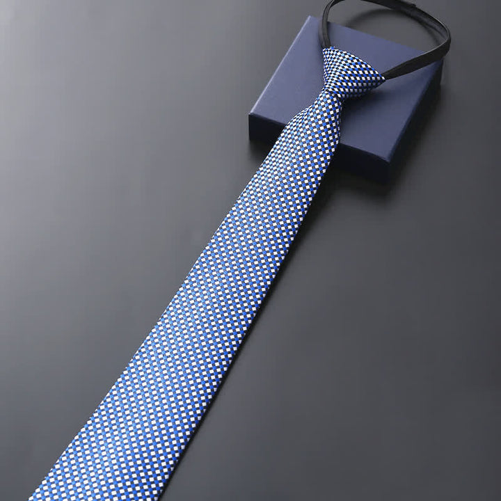 Cravate de mariage officielle à fermeture éclair pour homme - Carreaux bleu ciel et blanc - image 4