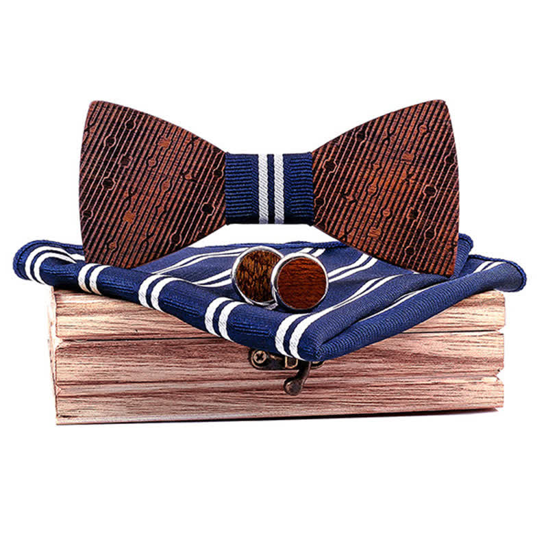 Lot de 3 nœuds papillon en bois en forme de feuilles creuses pour homme