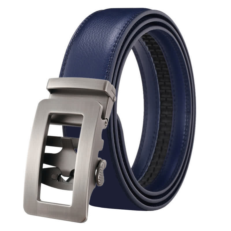 Ceinture en cuir à boucle automatique creuse simple pour homme - Bleu - 46 - image 11
