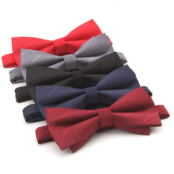 Nœud papillon uni à rayures double épaisseur pour homme