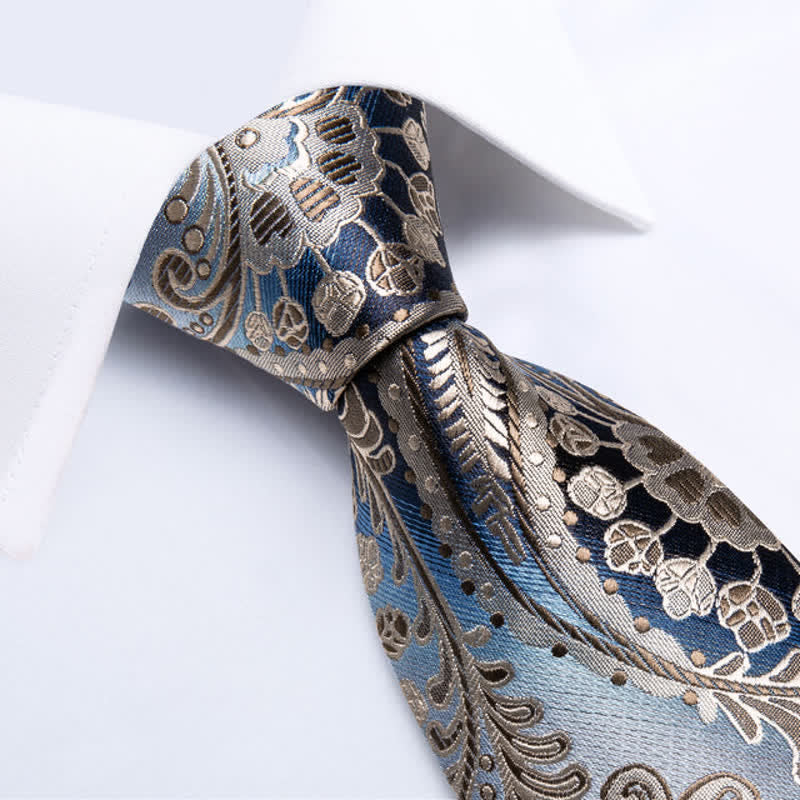 Cravate fantaisie bleu et champagne à motif cachemire pour homme