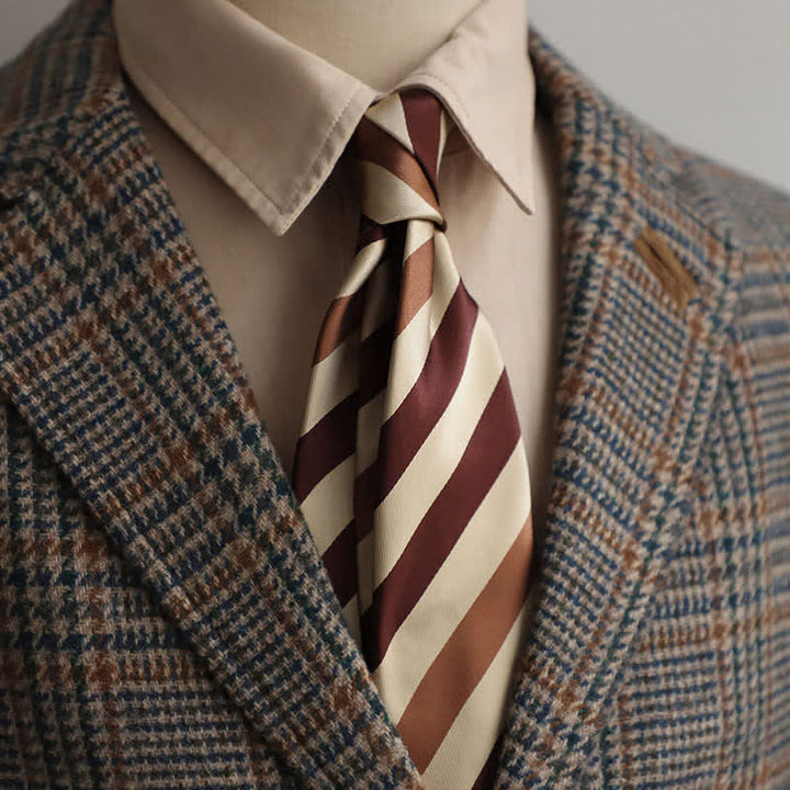 Cravate rayée classique pour homme, idéale pour le bureau - Beige et café - image 0