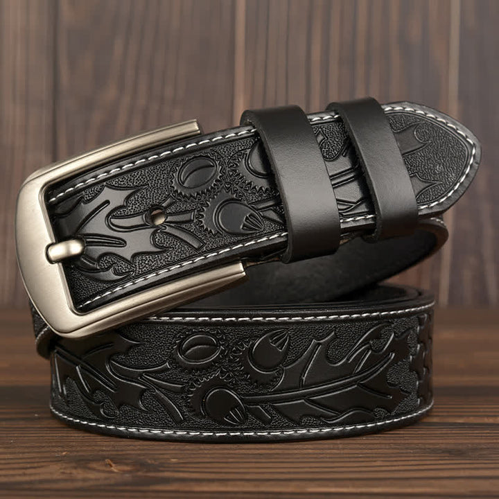 Ceinture en cuir à motif floral en relief pour homme