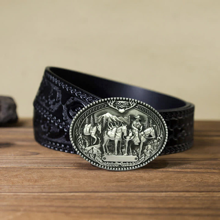 Ceinture en cuir à boucle pour homme avec motif de cheval de cow-boy