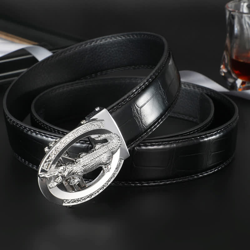 Ceinture en cuir imprimé crocodile à boucle automatique pour homme