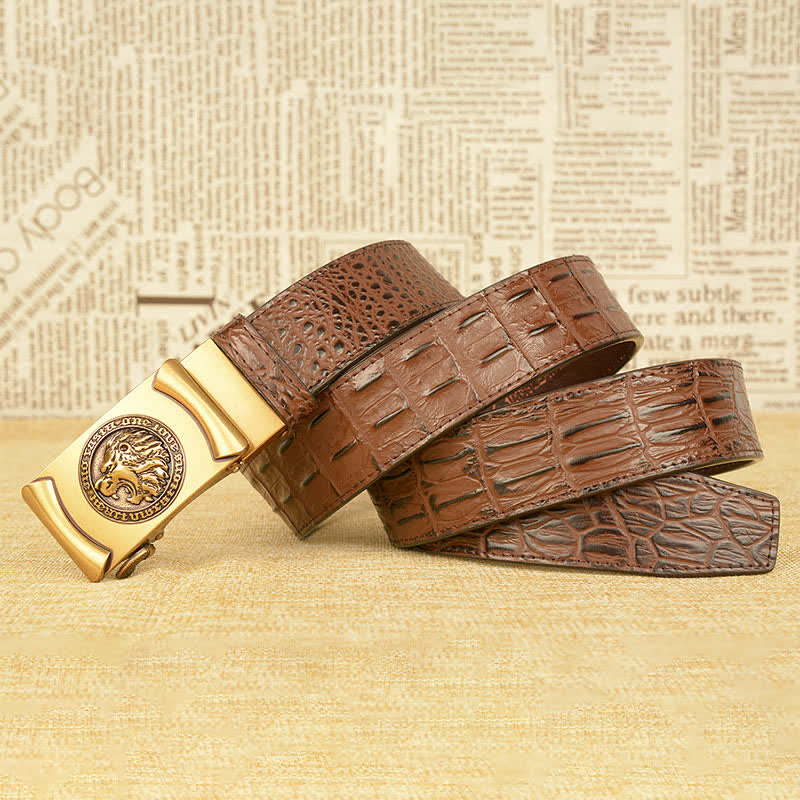 Ceinture en cuir à motif alligator tête de lion pour homme