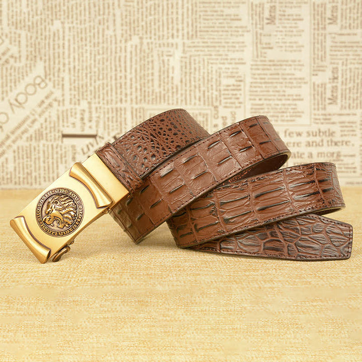 Ceinture en cuir à motif alligator tête de lion pour homme