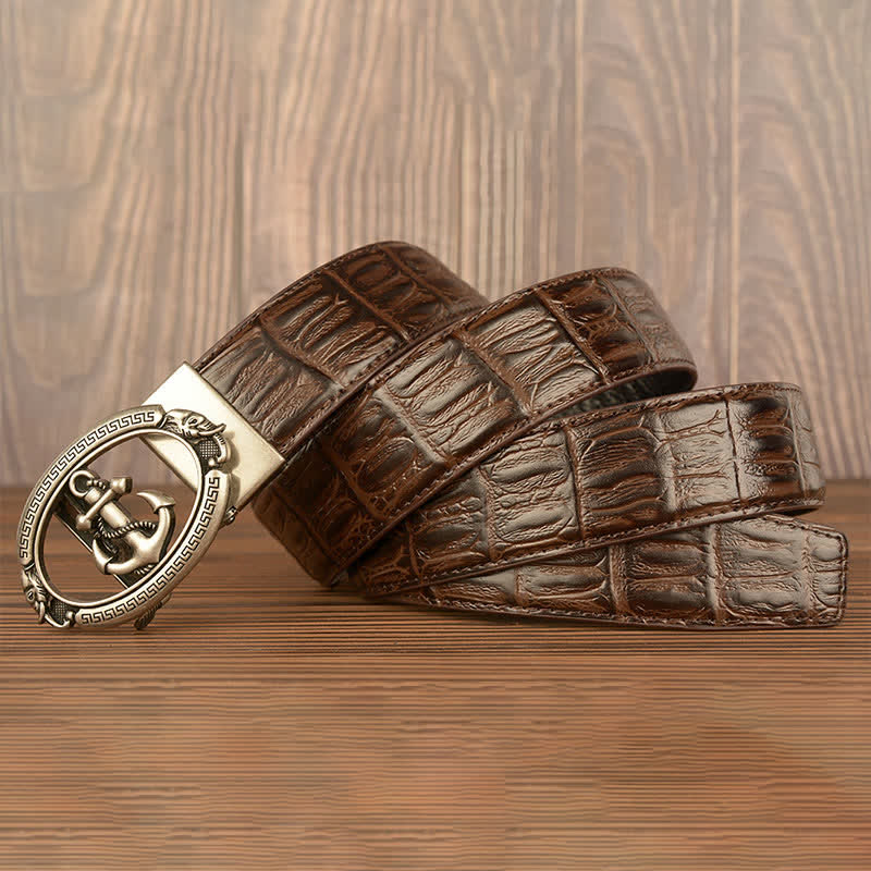 Ceinture en cuir gaufré crocodile pour homme, motif ancre nautique