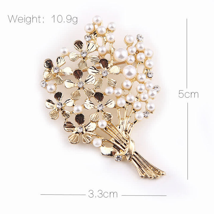 Broche pour femme en perles et fleurs dorées
