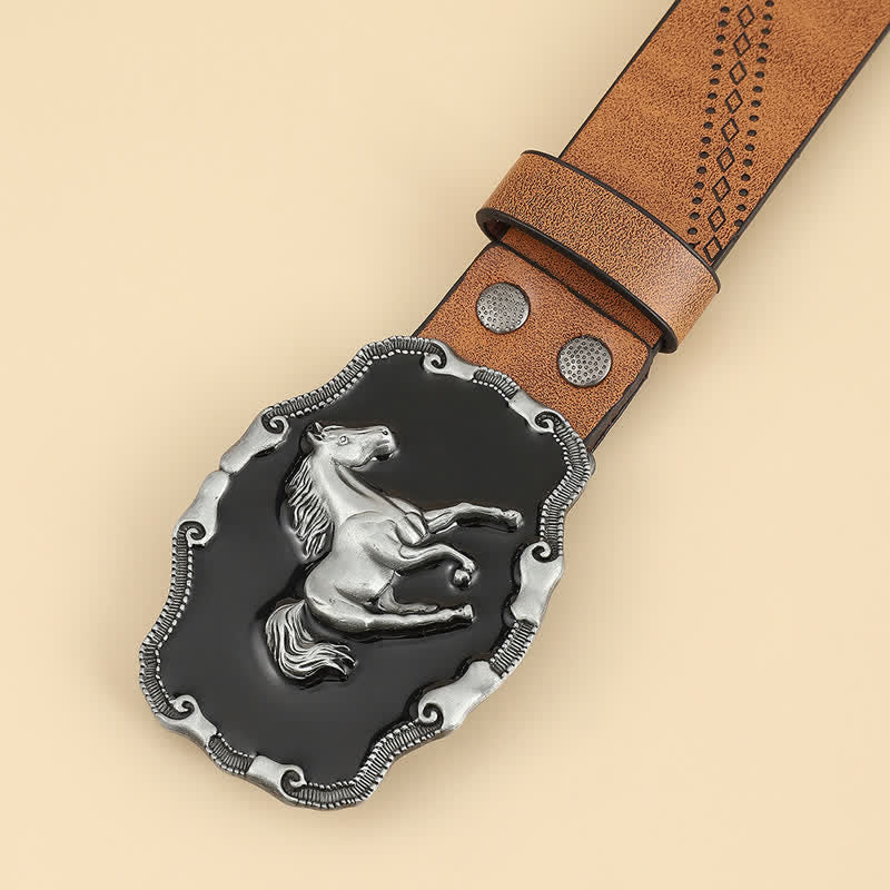 Ceinture en cuir classique argentée pour homme avec boucle en forme de cheval au galop