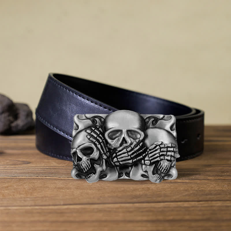 Ceinture en cuir à boucle pour homme avec tête de mort et rire horrible