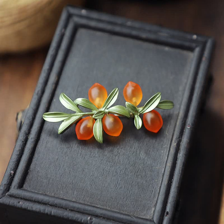 Broche pastorale pour femme en forme de fruit orange et baies