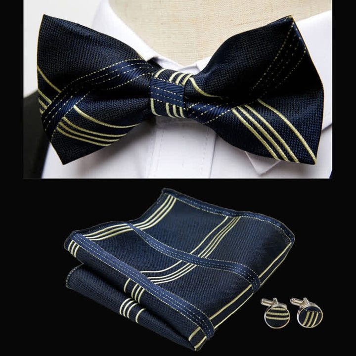 Lot de 3 mouchoirs de poche classiques à rayures pour homme - Noir et jaune - image 2