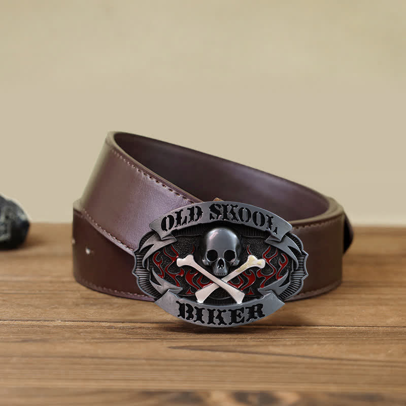 Ceinture en cuir à boucle croisée pour homme avec tête de mort et os