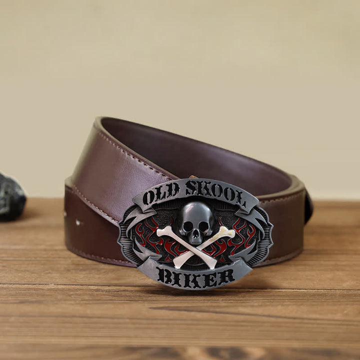 Ceinture en cuir à boucle croisée pour homme avec tête de mort et os