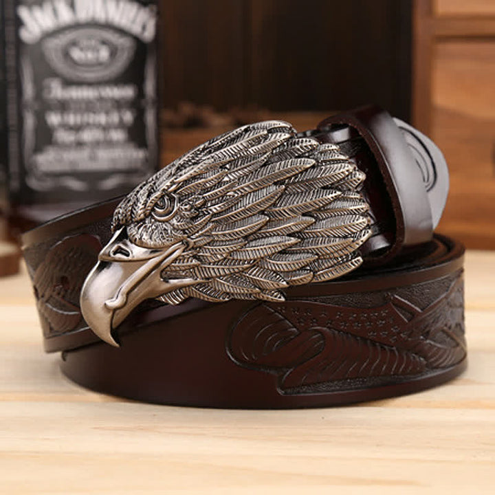 Ceinture en cuir avec boucle d'aigle et tête de vautour 3D pour homme