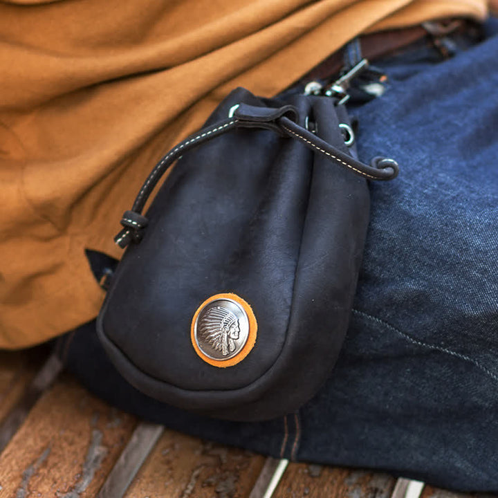 Petit portefeuille, porte-monnaie, sac ceinture en cuir avec cordon de serrage