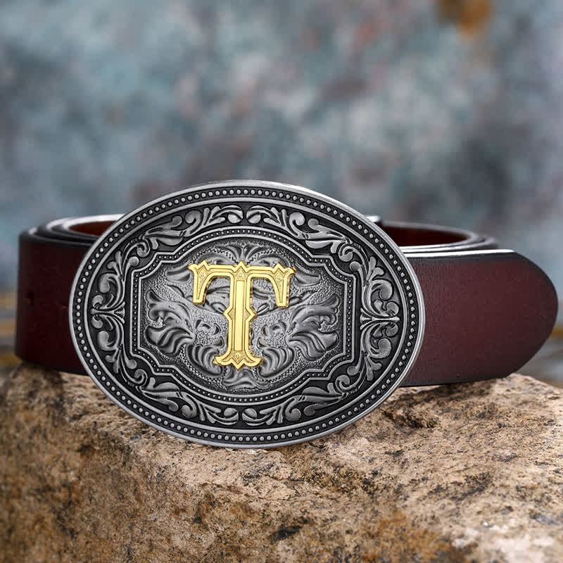 Ceinture en cuir unisexe style hip-hop avec boucle en relief et initiales