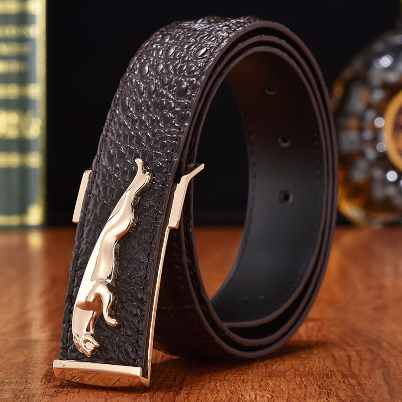Ceinture en cuir à boucle léopard de luxe pour homme